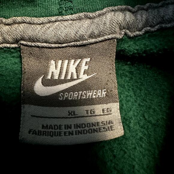 Vintage NIKE Hoodie Sweatshirt Gray Tag Y2K Kangaroo Pouch Drawstring Green XL - Picture 2 of 6